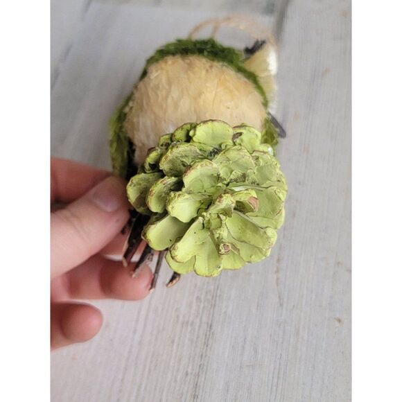 Unique mini Green Owl bristle brush ornament pine cone glitter Xmas - Picture 7 of 8